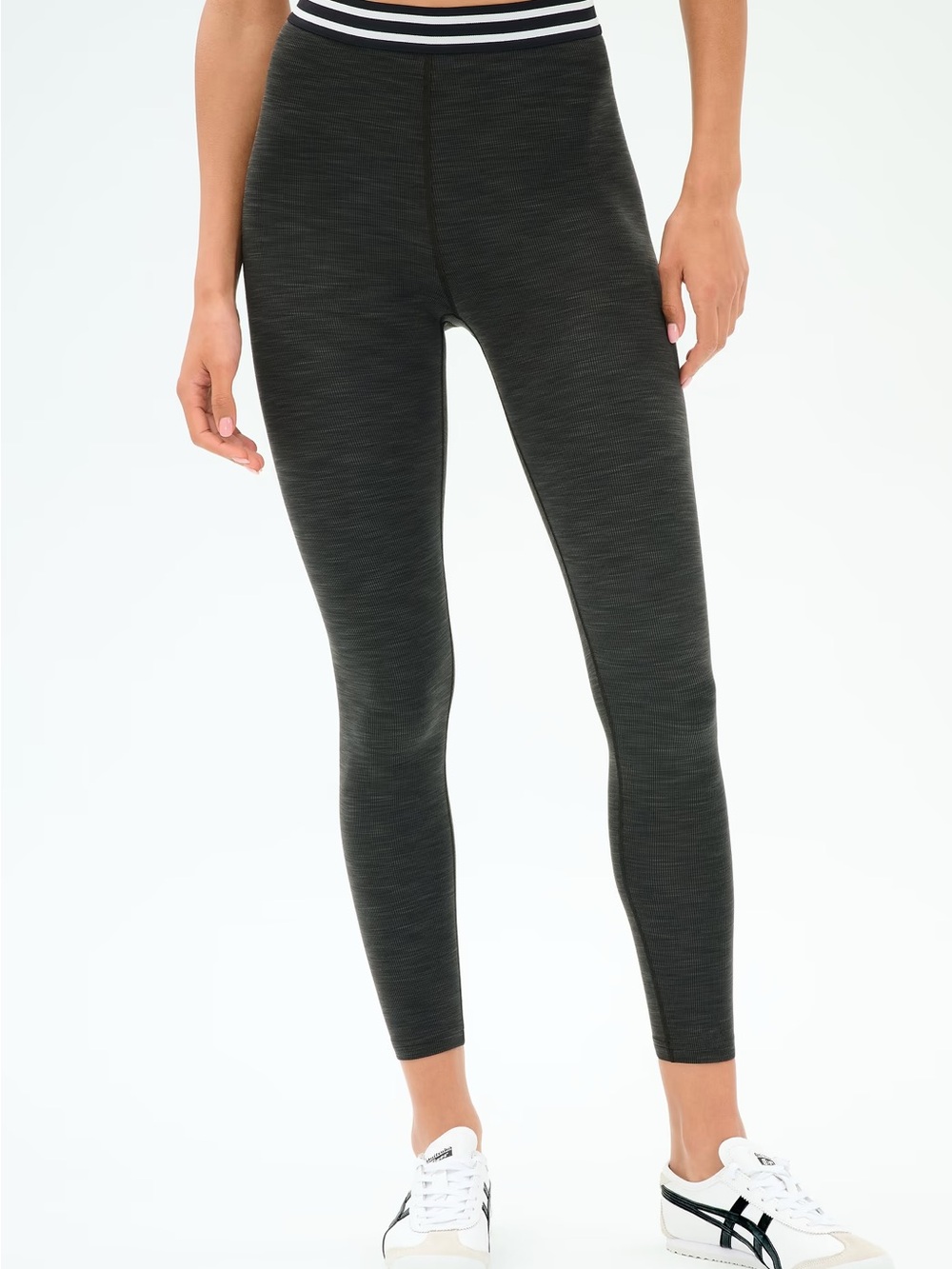 Splits59 Black Space-Dye High-Rise Leggings with Striped Waistband